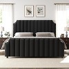 King Platform Bed Frame with 50.2" Headboard, Velvet Upholstered Bed Frame with Vertical Channel Tufted Headboard & Footboard, Nailhead Trim, Black - 3 of 4