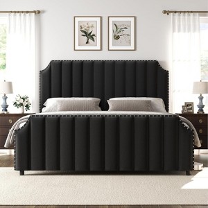 Nasitip Velvet Bed Frame-Upholstered Headboard, Footboard with Nailhead Trim, No Box Spring Needed, Solid Wood Slats, Noise Free - 1 of 4