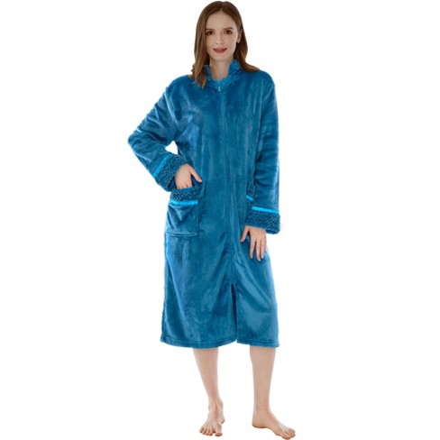 Pavilia Womens Housecoat Zip Robe, Fleece Zipped Up Front Bathrobe