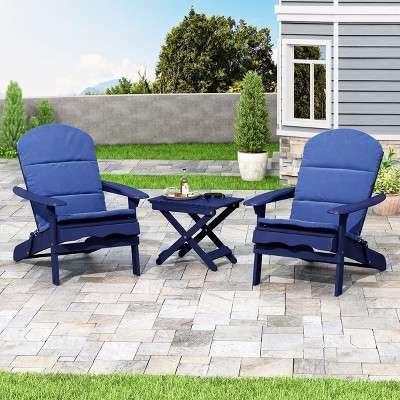 GDFStudio Cartagena Outdoor Acacia Wood 3 Piece Adirondack Chair Chat Set with Cushion