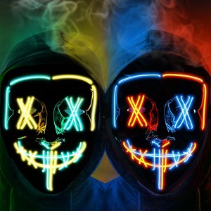 2PACK Halloween Led Mask skeleton Gloves Set,Light Up Scary Mask Purge Mask with LED Glow Gloves for Halloween Costume. - 1 of 4