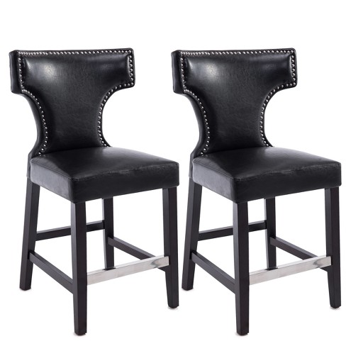 Set Of 2 Kings Counter Height Barstool, Counter Height Black Leather Bar Stools