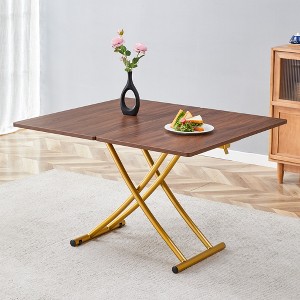 KTMBDW Multifunctional Folding Table, Lift Top Coffee Table Convertible to Dining Table, Height Adjustable Wooden Dinner Table for Living Room,Kitchen - 1 of 4