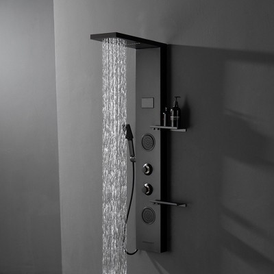 Matte Black Thermostatic Shower Panel System with LED Light