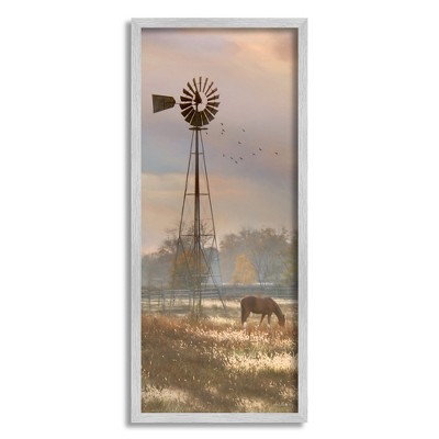 Stupell Industries Grazing Horse Rural Windmill Pasture Framed Giclee Art