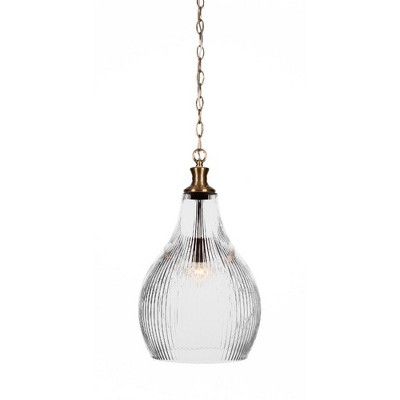 Toltec Lighting Carina 1 - Light Pendant in  New Aged Brass with 12.25" Clear Ribbed Shade