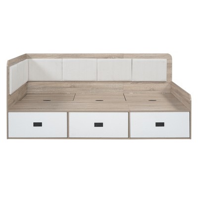 Bellemave Full Size Corner Daybed with Storage, Upholstered Backrest, 3 Drawers & Shelves, Sofa Bed for Bedroom, Living Room, Guest Room
