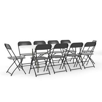 Flash Furniture Kathryn 8' Bi-Fold Granite White Plastic Event/Training Folding Table Set with 10 Folding Chairs