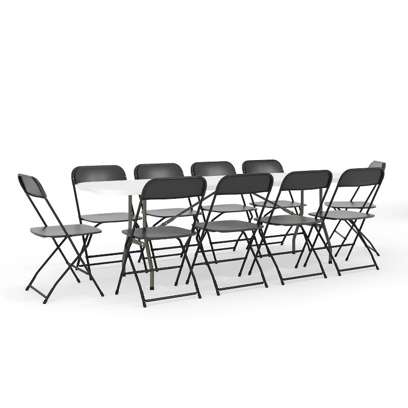 Flash Furniture Kathryn 8' Bi-Fold Granite White Plastic Event/Training Folding Table Set with 10 Folding Chairs, 1 of 12