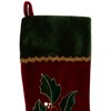 Northlight 21" Red and Green Holly Embroidered Velvet Christmas Stocking - 3 of 4