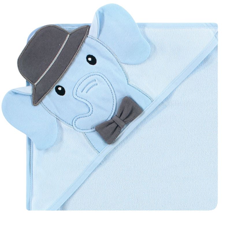 Hudson Baby Infant Boy Cotton Rich Hooded Towels, Blue Charcoal Elephant, One Size, 4 of 6