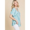 Slickblue Women's Houndstooth Check Plaid Top, Bubble Sleeve, Round Neck, Sage/Grey, Size S-L - 3 of 4