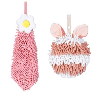 REGALWOVEN 2 Packs Soft Absorbent Flower and Rabbit Shape Decorative Chenille Hand Towel for Bathroom 6" x 15"/7" x 7" - 1 of 4