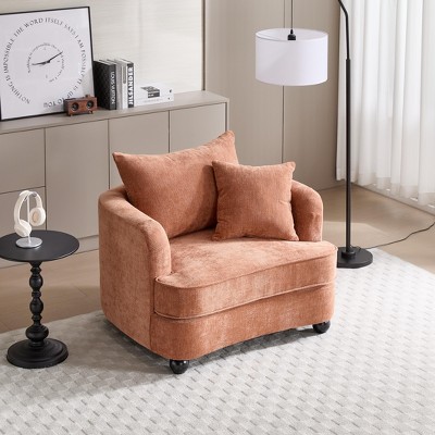 Chenille Accent Chair with Storage Ottoman, Upholstered Armchair Reaging Chair Barrel Chair - ModernLuxe