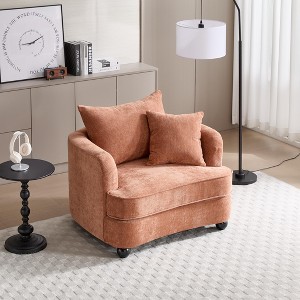 Chenille Accent Chair with Storage Ottoman, Upholstered Armchair Reaging Chair Barrel Chair - ModernLuxe - 1 of 4