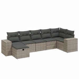 vidaXL Garden Sofa Set Grey Poly Rattan, Steel Large Removable Covers - 1 of 4