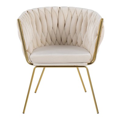 Elegant Braided Velvet Barrel Accent Chair with Gold Metal Legs
