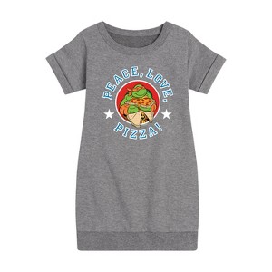 Girls' - Teenage Mutant Ninja Turtles - Peace Love Pizza Graphic Short Sleeve Fleece Dress - 1 of 4