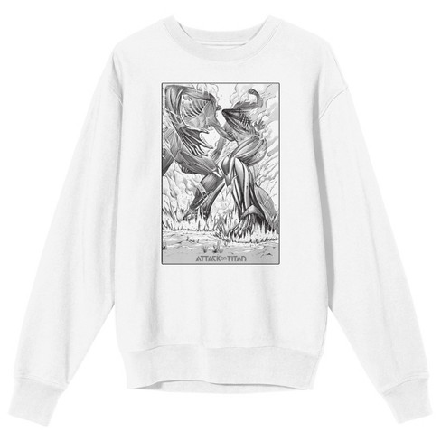 Attack On Titan Two Titans Fighting Adult White Crew Neck Sweatshirt 3xl Target