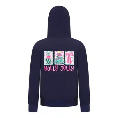Everyday Kids Christmas Collection Holly Jolly Girls Zip Up Hoodie – Pink Holiday Sweatshirt