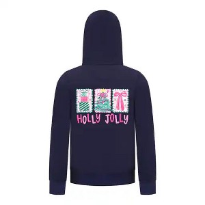 Everyday Kids Christmas Collection Holly Jolly Girls Zip Up Hoodie – Pink Holiday Sweatshirt - 1 of 4