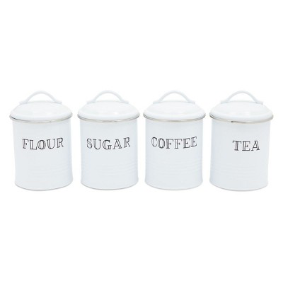 Farmlyn Creek 4 Pack Farmhouse Canister Set, White Metal Kitchen Containers with Lids (4 x 6.3 In)