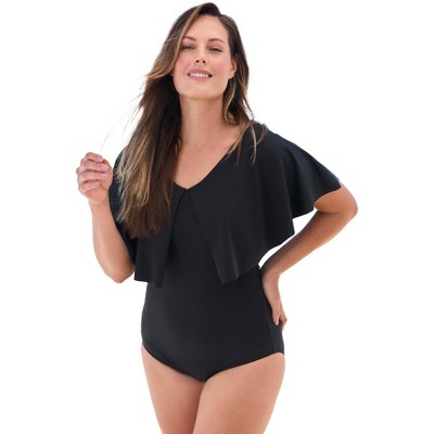 Swim 365 Women's Plus Size Flutter-sleeve One-piece - 28, Black : Target