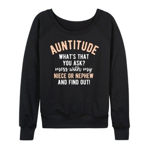 Women's - Instant Message - Auntitude Lightweight French Terry Wide Neck Long Sleeve Graphic Shirt - 1 of 4