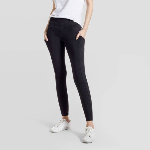 Hue Studio Women's Mid-rise Cotton Comfort Cell Phone Side Pocket Leggings  - Black : Target