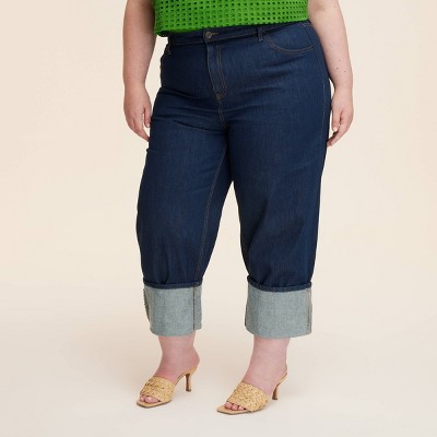 Women's High-Rise Straight Leg Wide Cuff Jeans - kate spade new york x Target Dark Blue