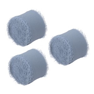 Unique Bargains DIY Crafts Party Gift Wrapping Fringe Chiffon Silk Ribbon 3 Rolls - 1 of 4
