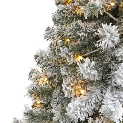 6ft Pre-Lit Flocked Fir Artificial Christmas Tree with Clear LED Lights