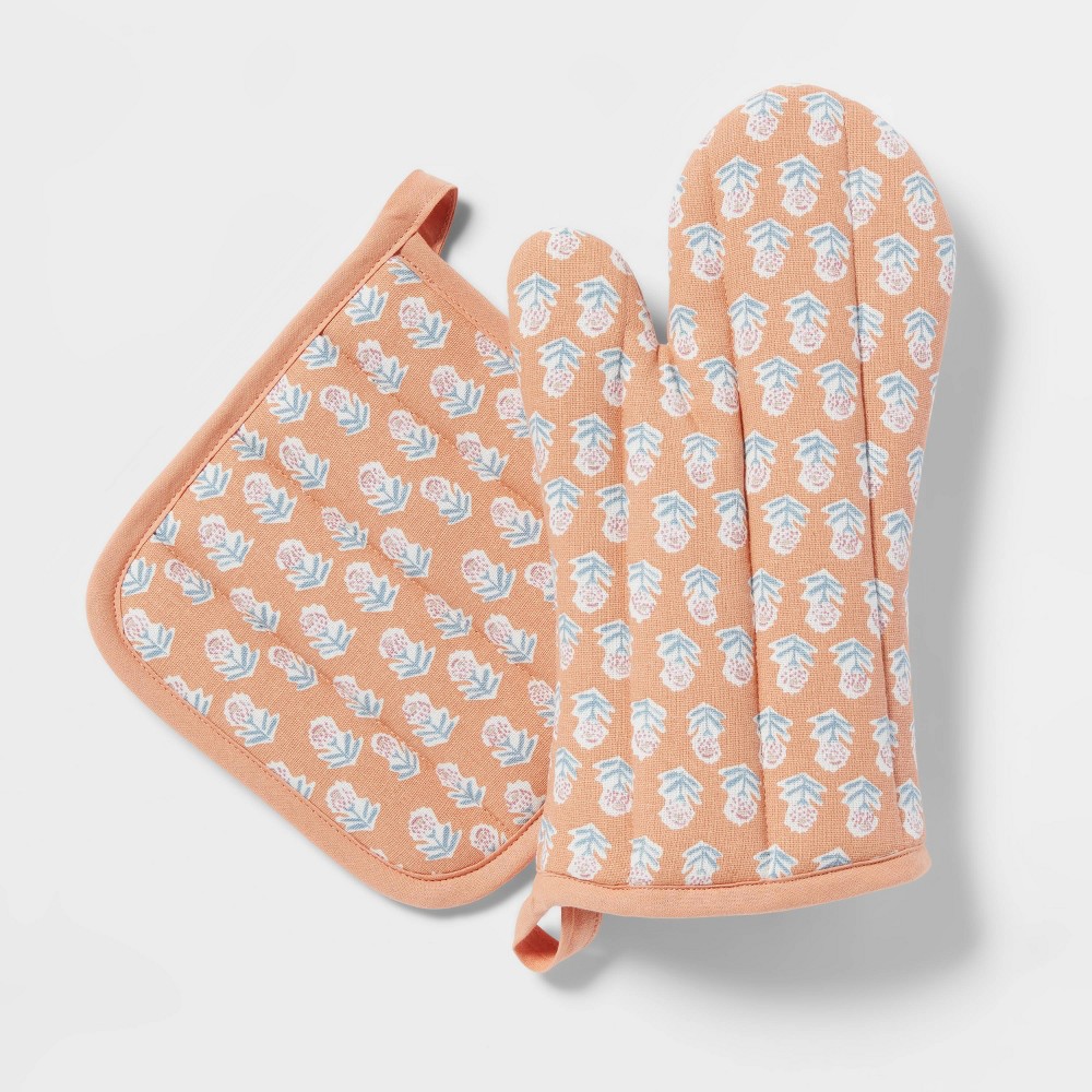 2pc Cotton Oven Mitt and Pot Holder Set Orange - Threshold