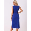 INSPIRE CHIC Women's Faux Wrap Slit V Neck Ruched Cocktail Pencil Midi Dress - 3 of 4
