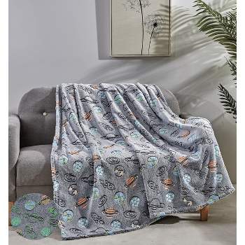 GoodGram Space Adventures Rocket Ships  & Planets Glow In The Dark Ultra Soft & Plush Fleece Accent Throw Blanket - 50 In. X 60 In.