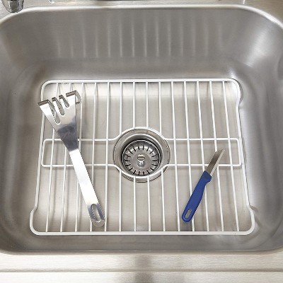 White Coated Steel Large Sink Protector with Center Opening