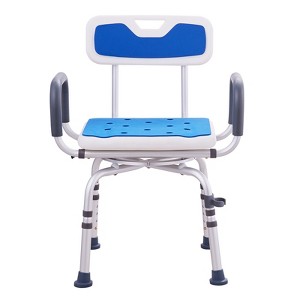 VEVOR Swivel Shower Chair 360 Degree, Adjustable Shower Seat with Armrests and Backrest for Inside Shower or Bathtub, 400lbs Capacity, White+Blue - 1 of 4