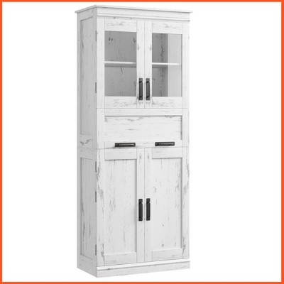 Homhougo Storage Cabinet, 67" Tall Bathroom Cabinet,with Adjustable Shelves and 4 Doors 67 Inch Pantry Cupboard White