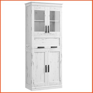 Homhougo Storage Cabinet, 67" Tall Bathroom Cabinet,with Adjustable Shelves and 4 Doors 67 Inch Pantry Cupboard White - 1 of 4