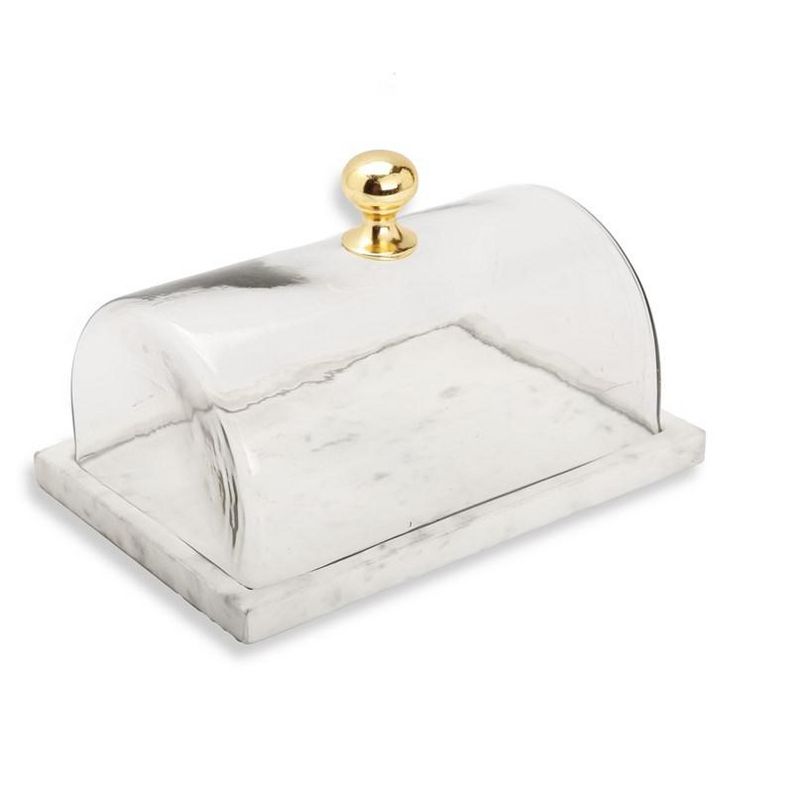 Classic Touch Rectangular Marble Cake Dome with Gold Branch Knob, 1 of 4