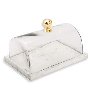 Classic Touch Rectangular Marble Cake Dome with Gold Branch Knob