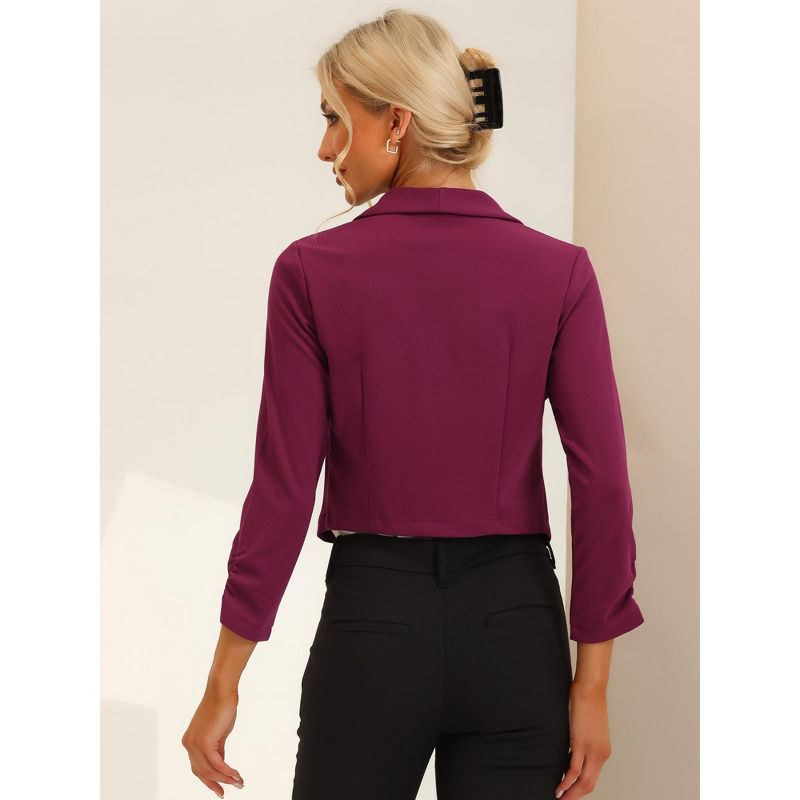 Allegra K Women's Regular Fit Notched Lapel Ruched Sleeve Business Crop Blazer, 5 of 7