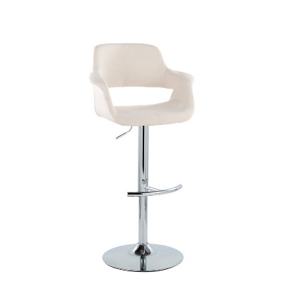 Set of 2 Cream Fabric Adjustable Swivel Barstools with Chrome Base