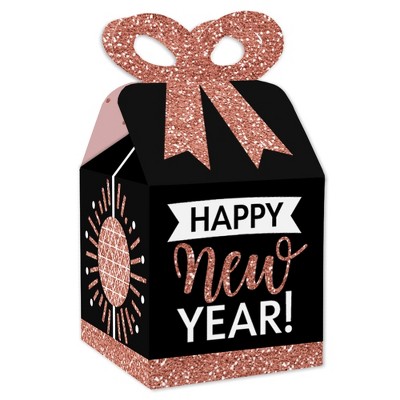 Big Dot of Happiness Rose Gold Happy New Year - Square Favor Gift Boxes -  New Years Eve Party Bow Boxes - Set of 12