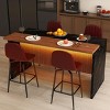 Modern Black Kitchen Island Dining Table with LED Lights and 2 Brown Bar Stools, Faux Marble Counter Height Set for Eat-in Kitchen-3irtyhousy - 2 of 4