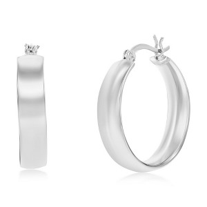 Bella Silver Sterling Silver 5.5x27mm Fancy Flat Hoop Earrings - Rhodium Plated - Silver - 1 of 2