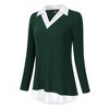 Clearlove Women's Long Sleeve V Neck Contrast Collar Shirt A-line Pleated Office Tunic - 2 of 4