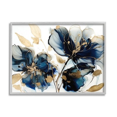 Stupell Industries Blue Modern Flowers Framed Giclee Art
