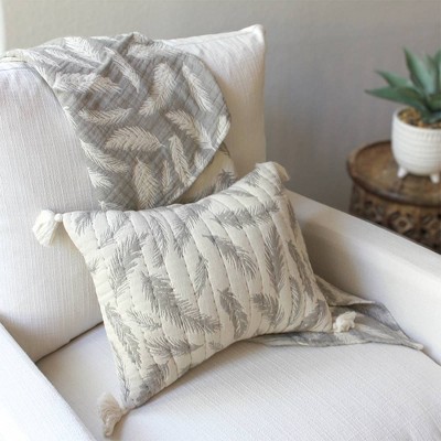 Hand-Quilted Gray Feather Cotton Nursery Pillow