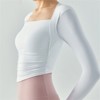 Clotth Yoga Top with Built-in Bra - Long Sleeve, Fitted Droplet Cup, Pleated Slim Fit Sports T-Shirt for Running and Fitness, White - 4 of 4